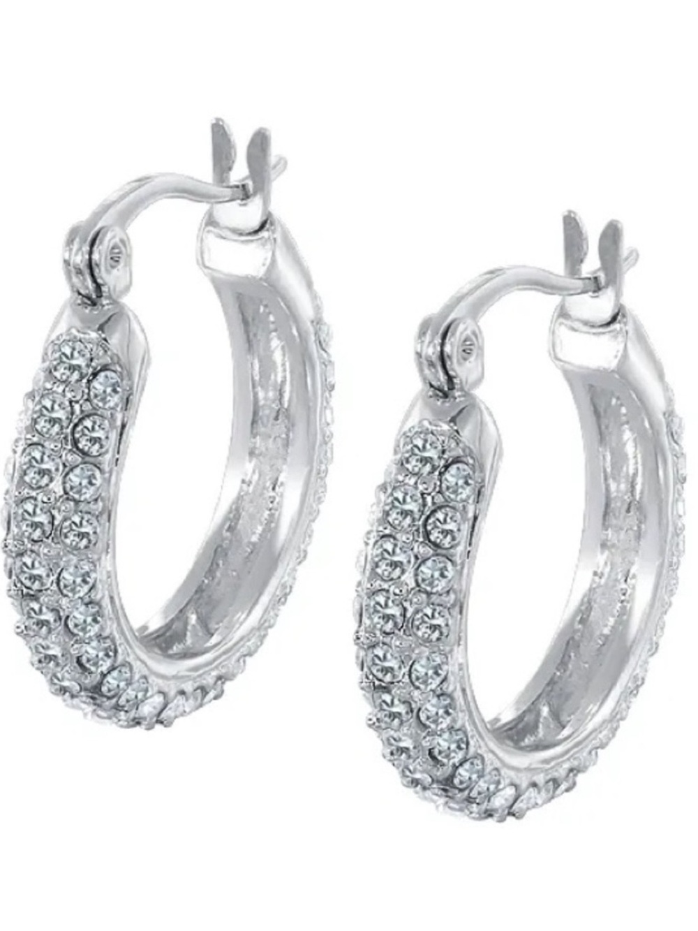 Micro Pave Set Cz Swarovski Crystal Element Huggie Hoop ladies Earrings Silver